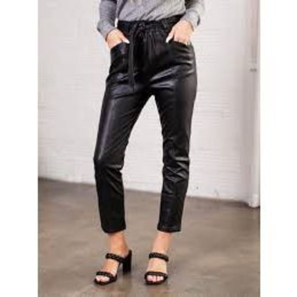 Bishop + Young Maya Vegan Leather Pants XS Black Elastic Waist NWT